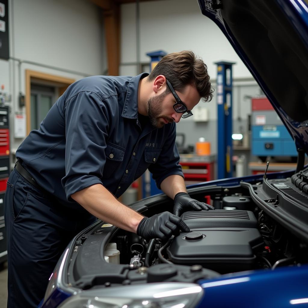 Mechanic Working on a Car in East Fallowfield Township PA