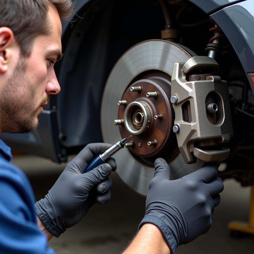 Mechanic Repairing Car Brakes