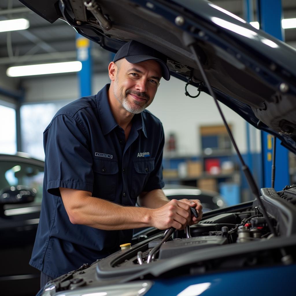 Mechanic working on a car in an auto service shop in Elgin, IL