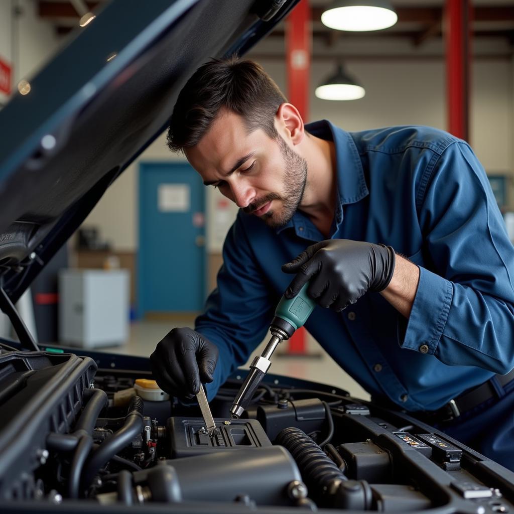 Mechanic Checking Engine in Franklin Parish