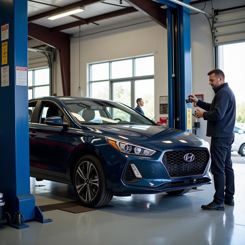 Routine car maintenance at an auto service station in Hardwick, Vermont