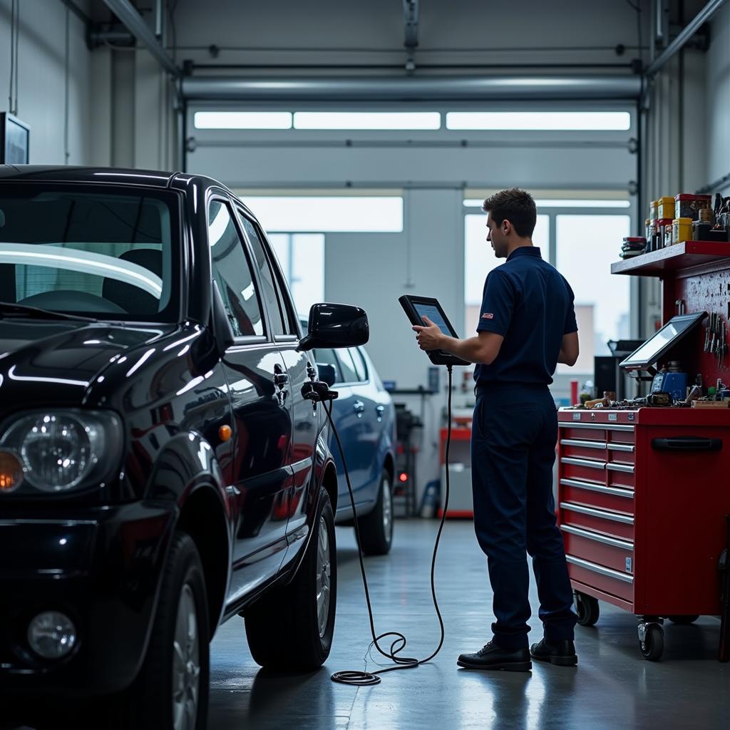 Modern Diagnostic Equipment in an Auto Service Center