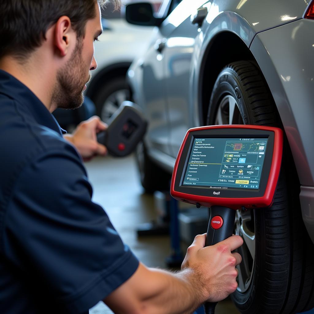 Mechanic Performing a Diagnostic Scan on a Car in Incline Village NV