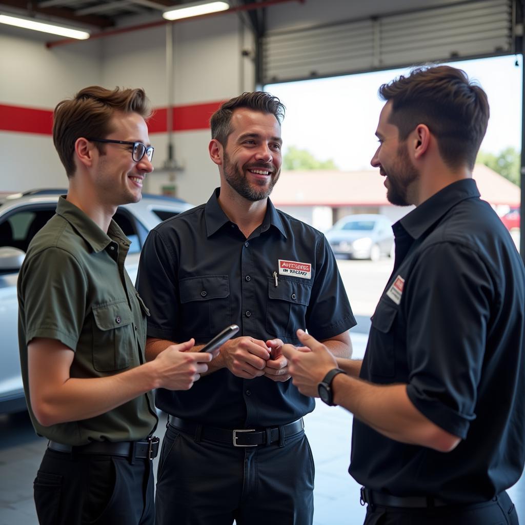 Customer talking to a service advisor at an auto service center in Joplin, MO