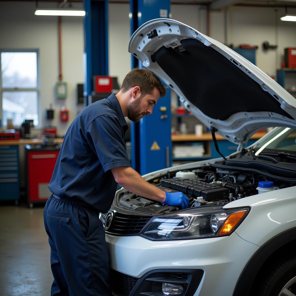 Mechanic working on a car in an auto service shop in Kingston PA