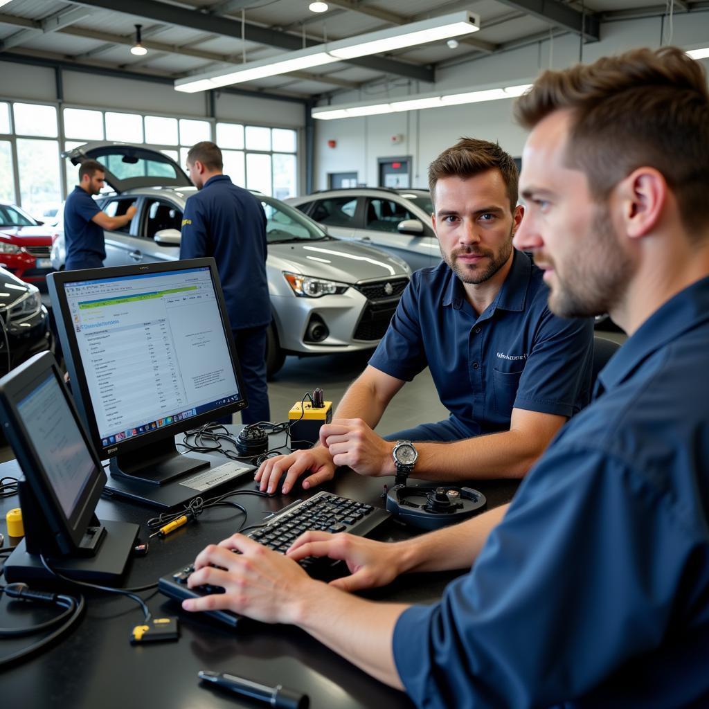 Certified technicians working at an auto service center on Kingston Rd