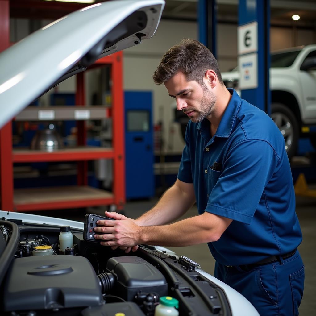 Mechanic Checking Car in Lampasas Auto Service Shop