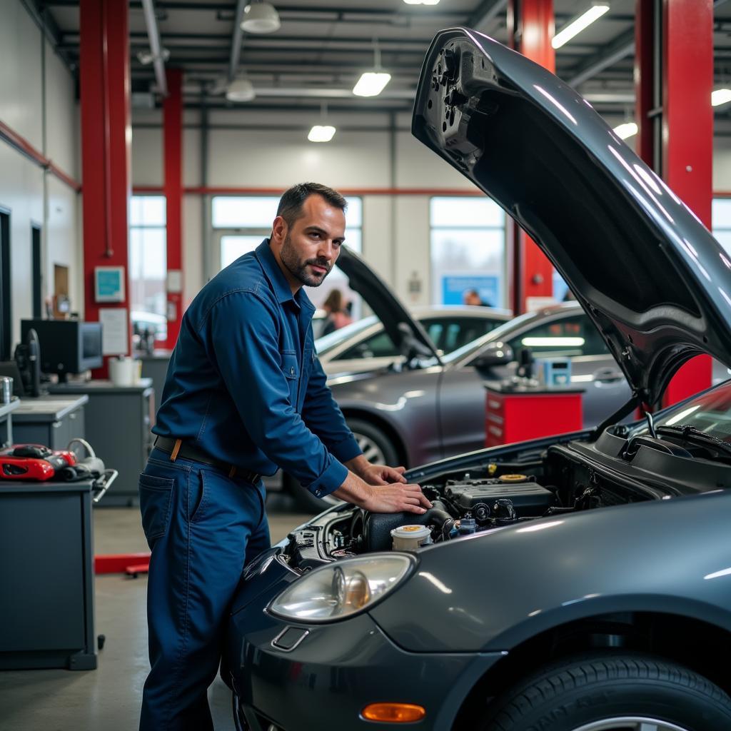 Auto Service Lewisville TX: Mechanic Working in a Repair Shop