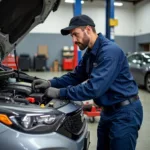 Mechanic working on a car in a Little Creek auto service shop