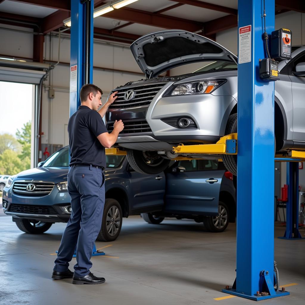 Car undergoing routine maintenance in Little Creek