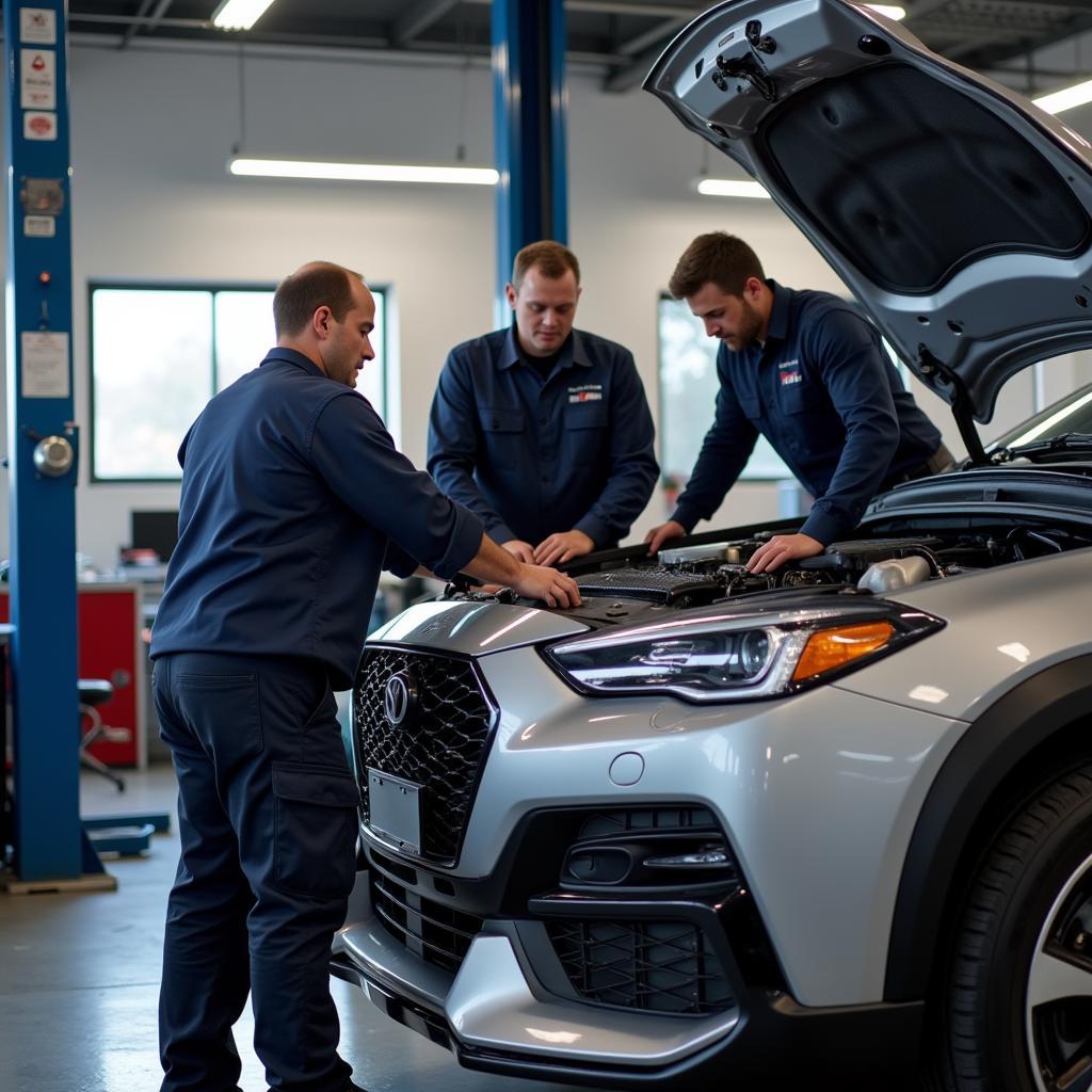 Certified Technicians Working on a Car in Livonia