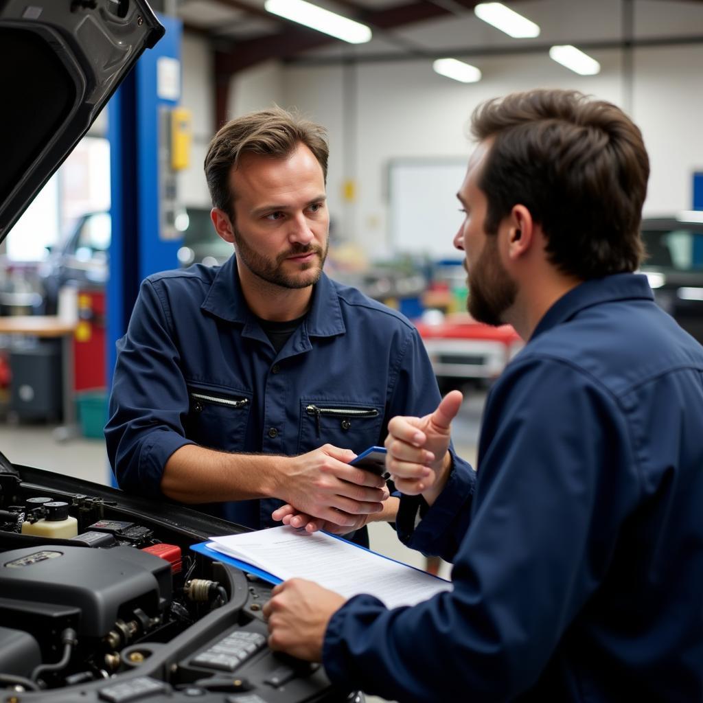 Mechanic Explaining Repairs to a Customer