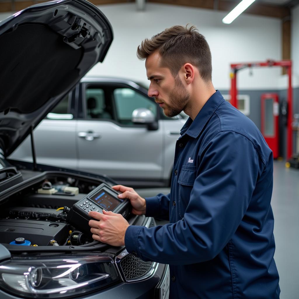 Mechanic Working on a Car in an Auto Service LLC