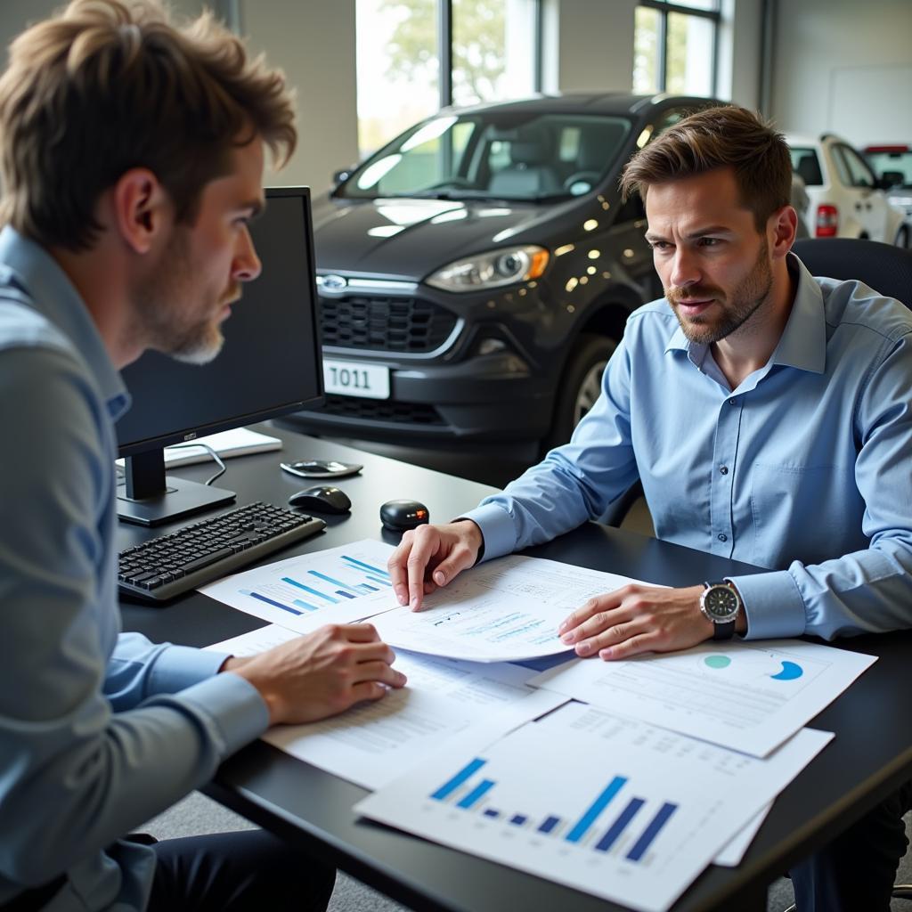 Auto Service Manager Analyzing Financial Reports