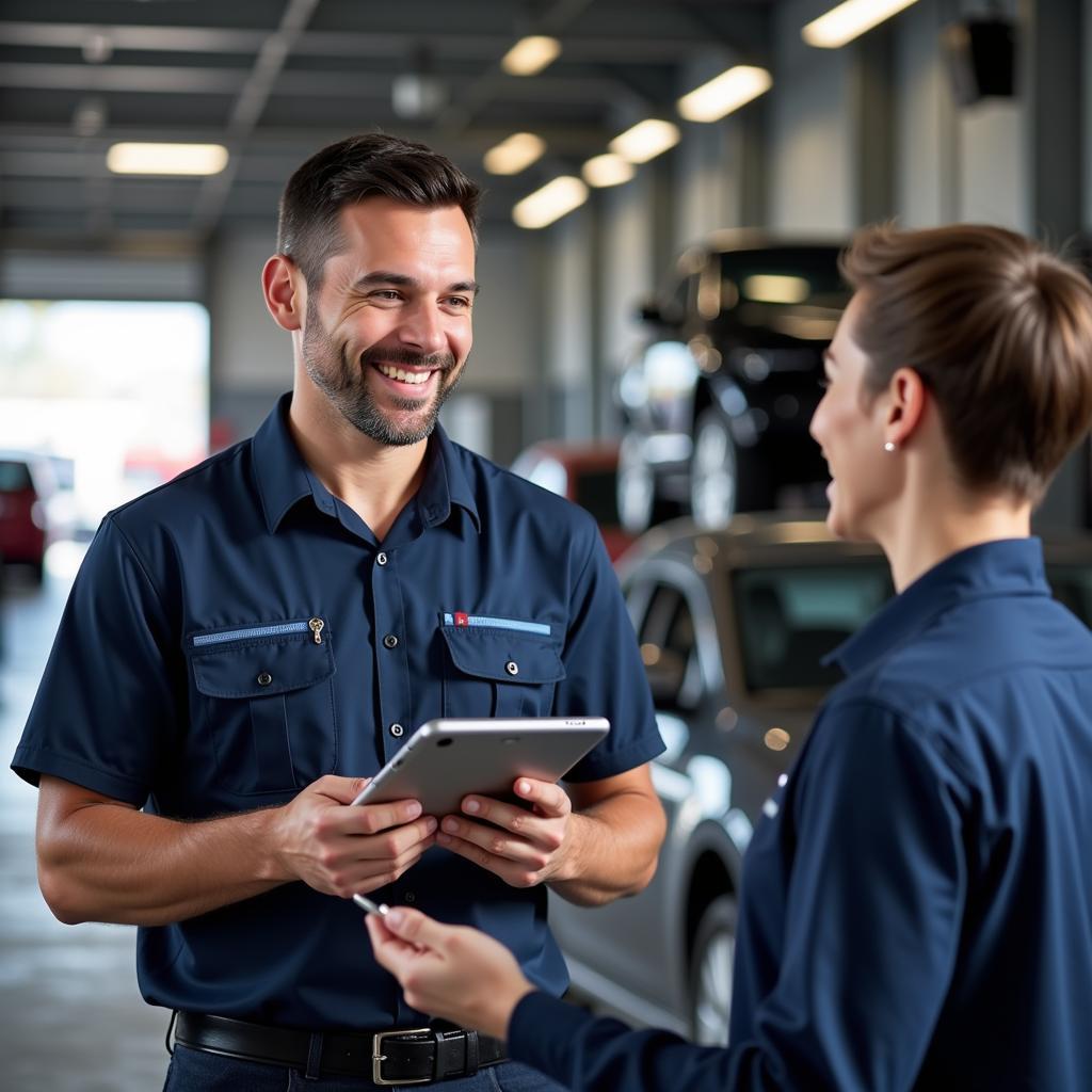 Auto Service Manager Interacting with a Customer