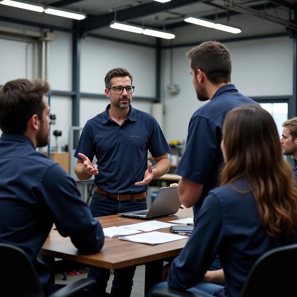 Auto Service Manager Leading Team Meeting