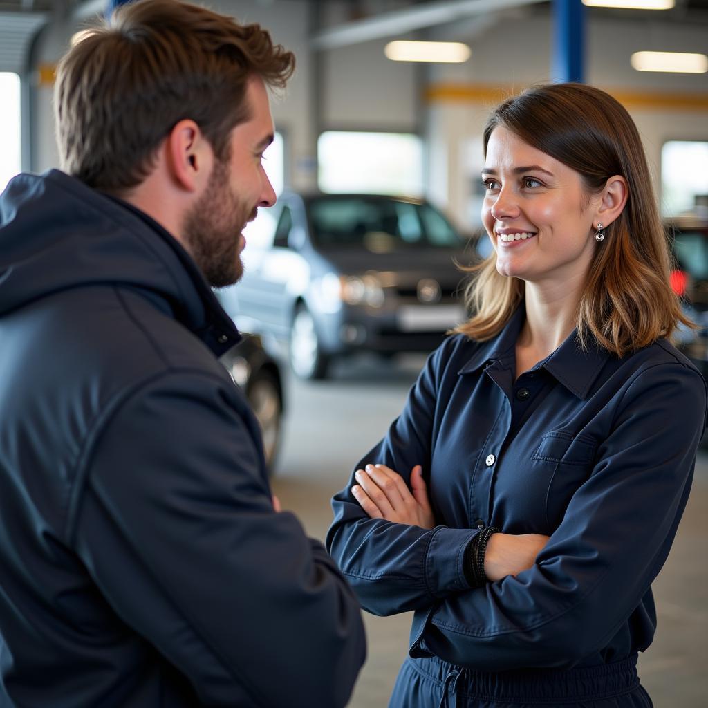 Auto Service Manager Talking to Customer