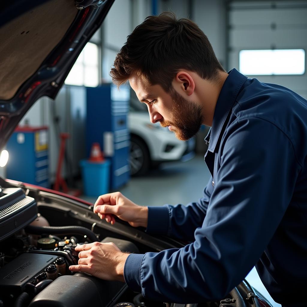 Mechanic working on a car in an auto service shop in Monsey Spring Valley