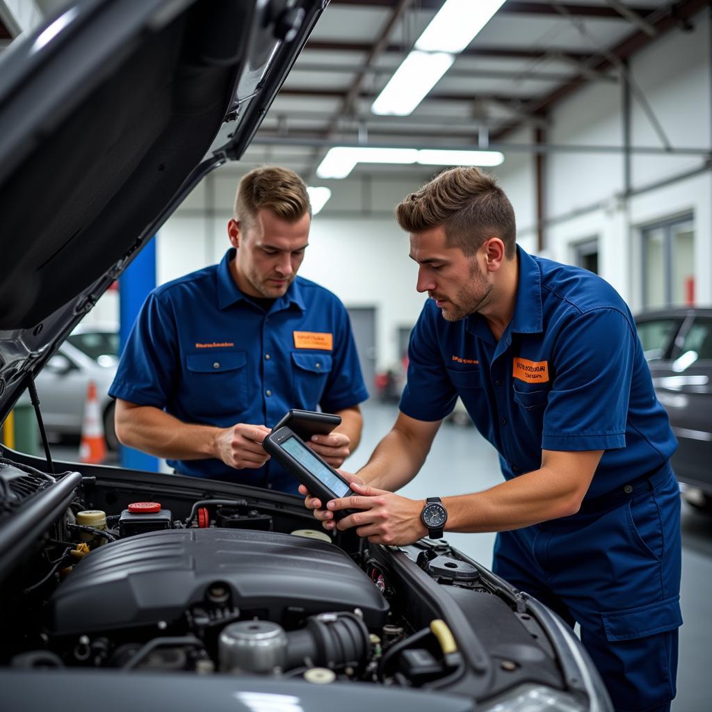 ASE Certified Technicians Working on a Car in Newnan