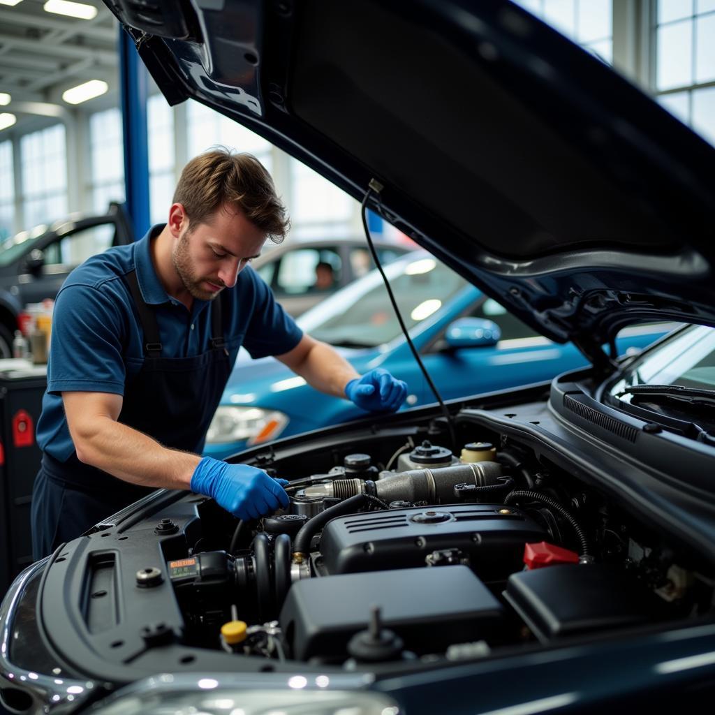 Mechanic Working on a Car in a NY Auto Shop