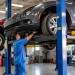 Car getting an oil change at an auto service center in O'Fallon, IL