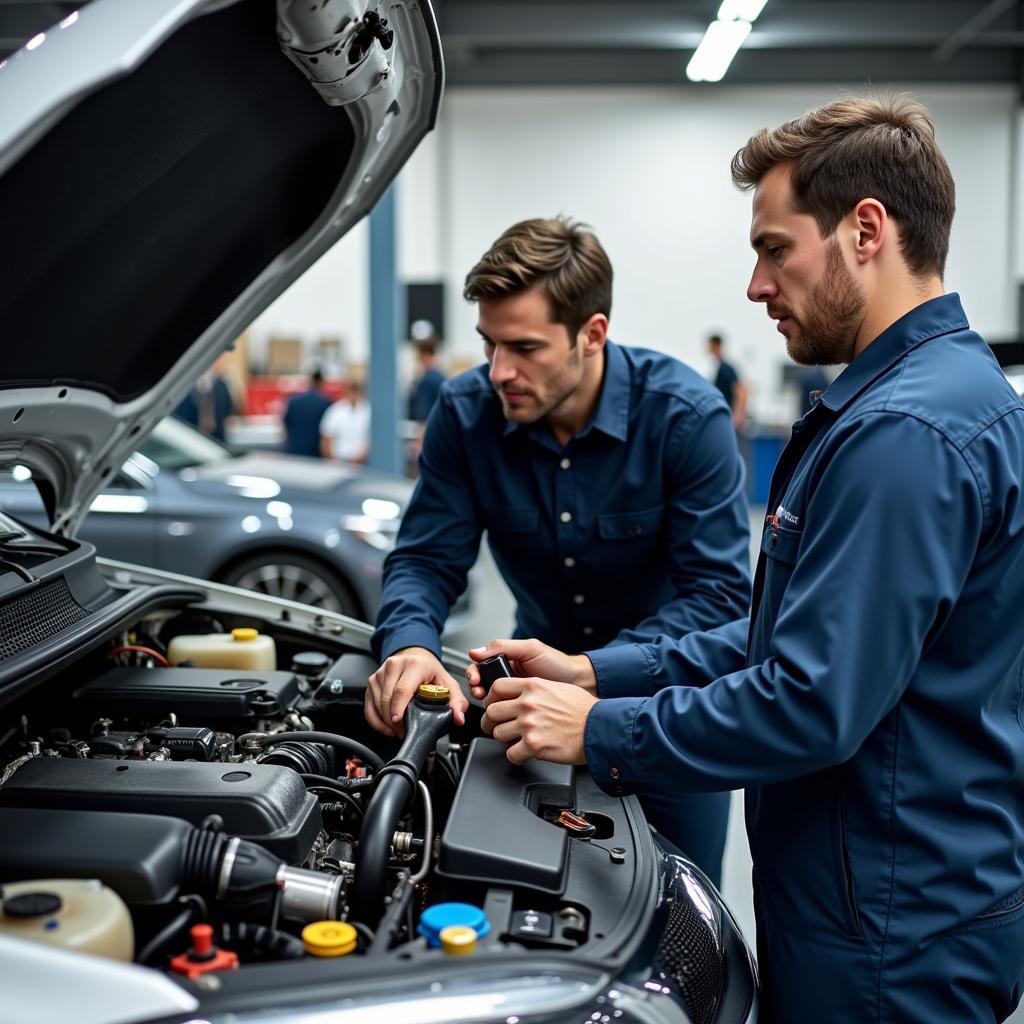 Expert Technicians Working on a Car Engine