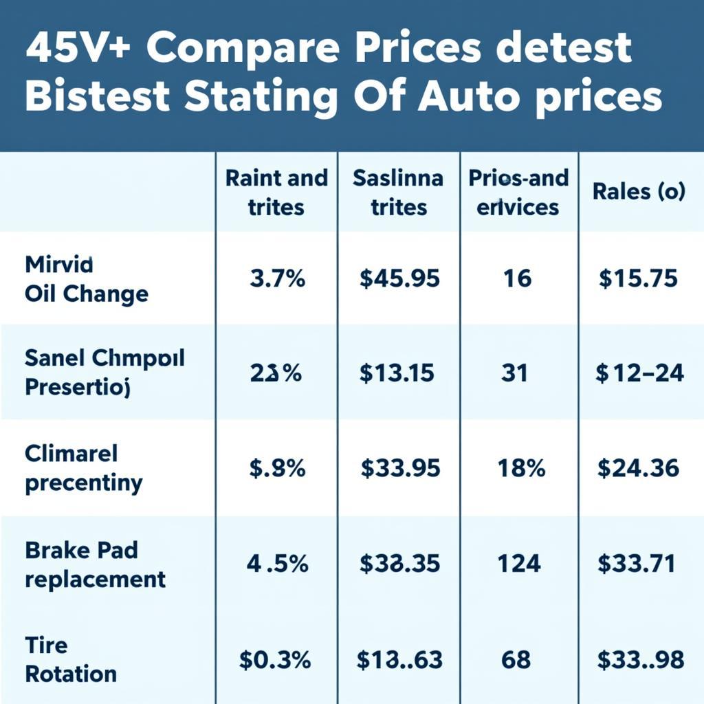 Auto Service Price Comparison Chart