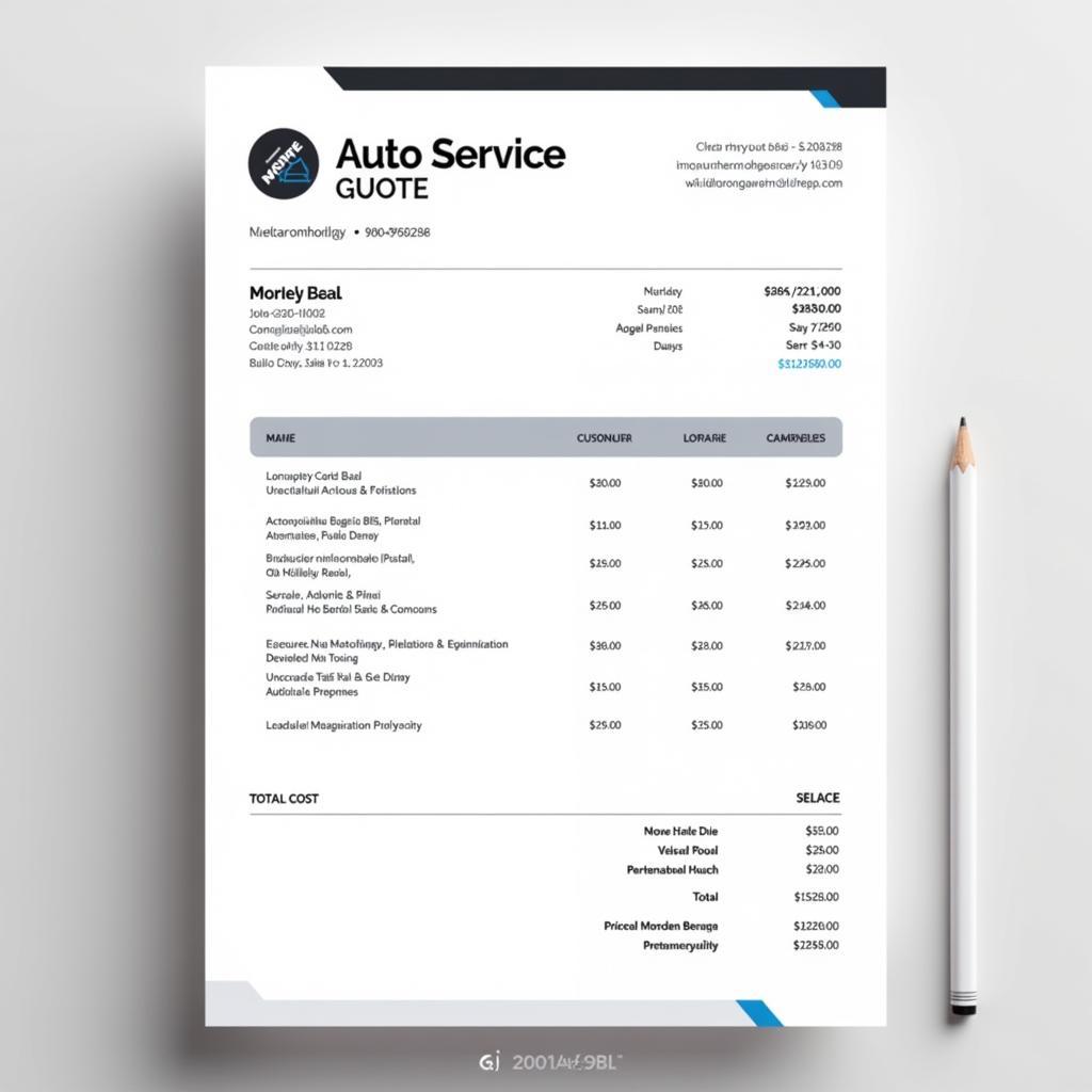 Example of a professional auto service quote template