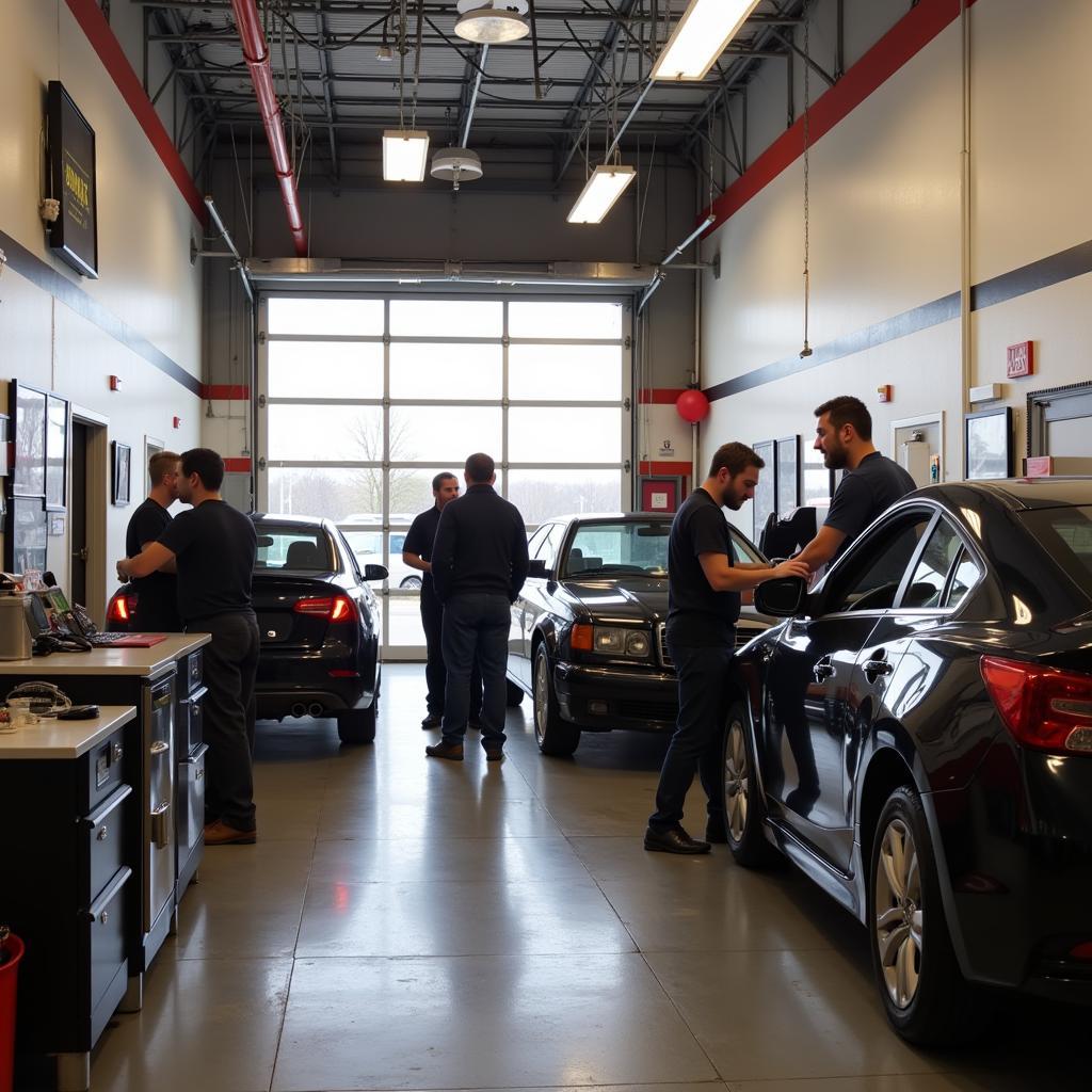 Interior of a clean and organized auto service shop in Sackville, NB