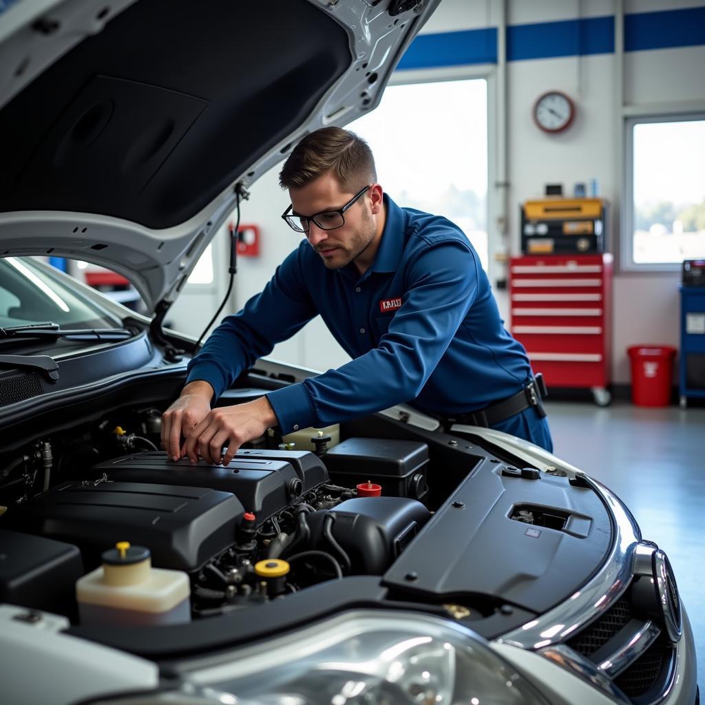 ASE Certified Technician Working on a Car Engine in Scottsdale GA