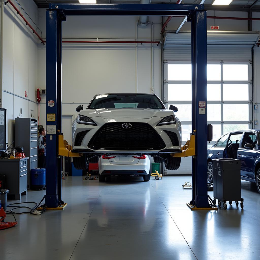 Car on a Lift in a Seattle Auto Service Bay