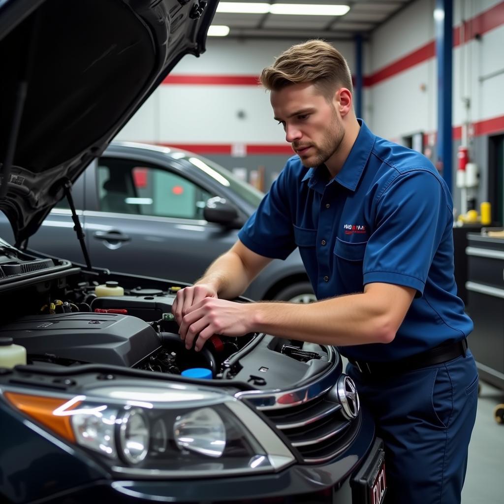 Experienced Technician Working on a Car in Shelby Twp