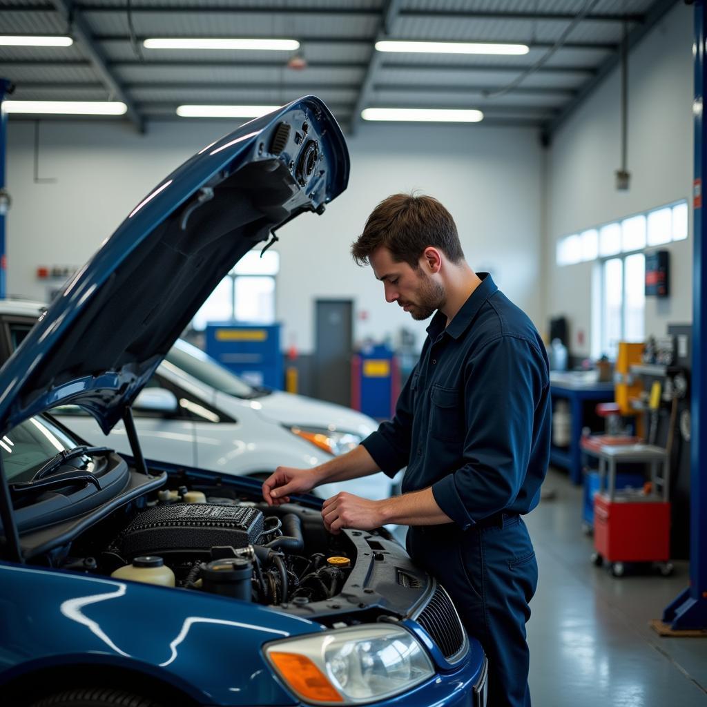 Mechanic working on a car in an auto service shop in 85013