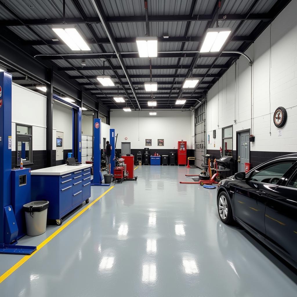 Clean and organized auto service shop interior in La Habra