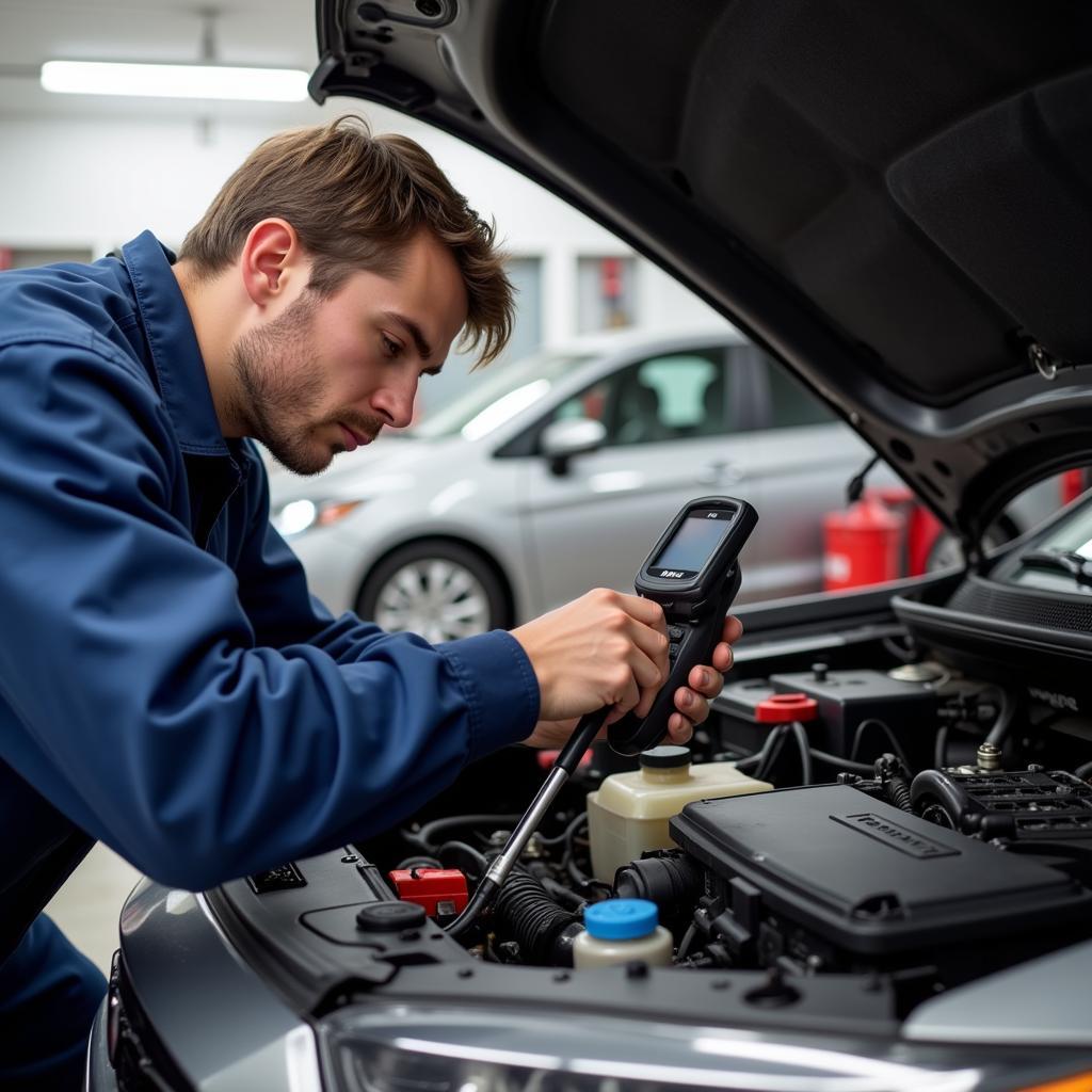 Mechanic Working on a Car in a Mooresville NC Auto Service Shop