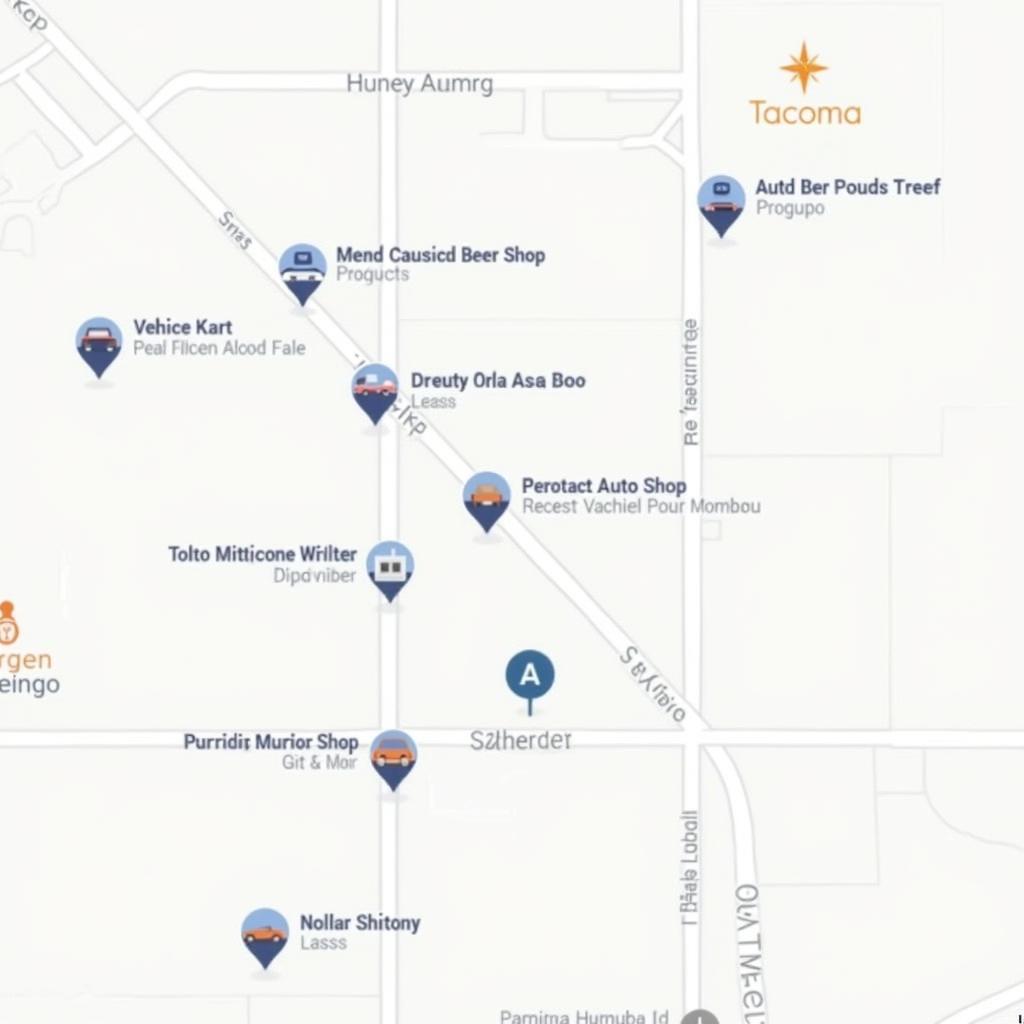 Map Showing Auto Service Shops Near Pearl Street Tacoma