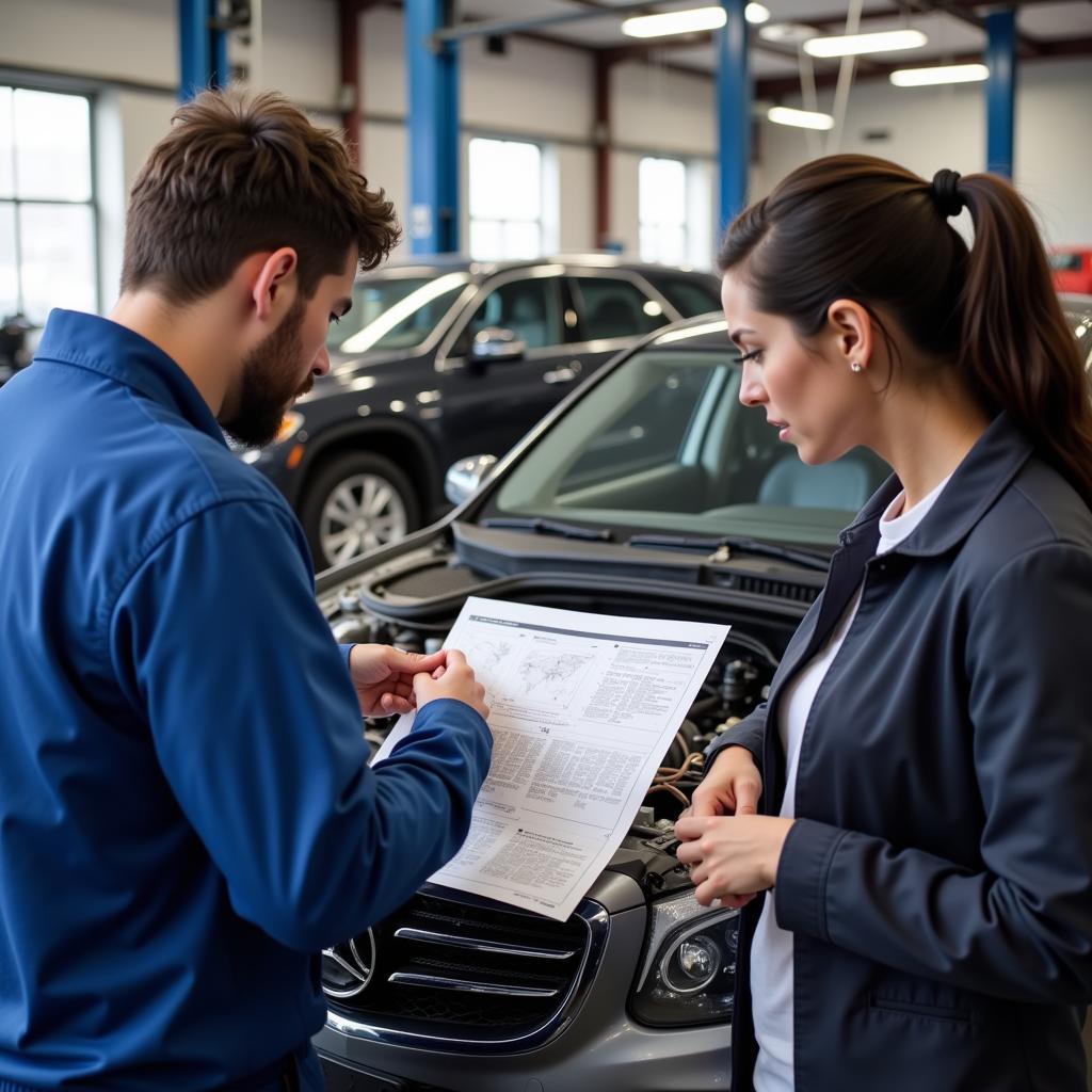 Mechanic Explaining Car Problem to Customer