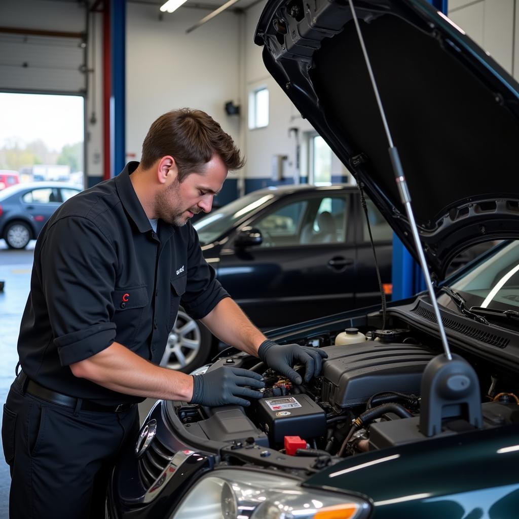 Mechanic Working on Car in Salisbury Garage