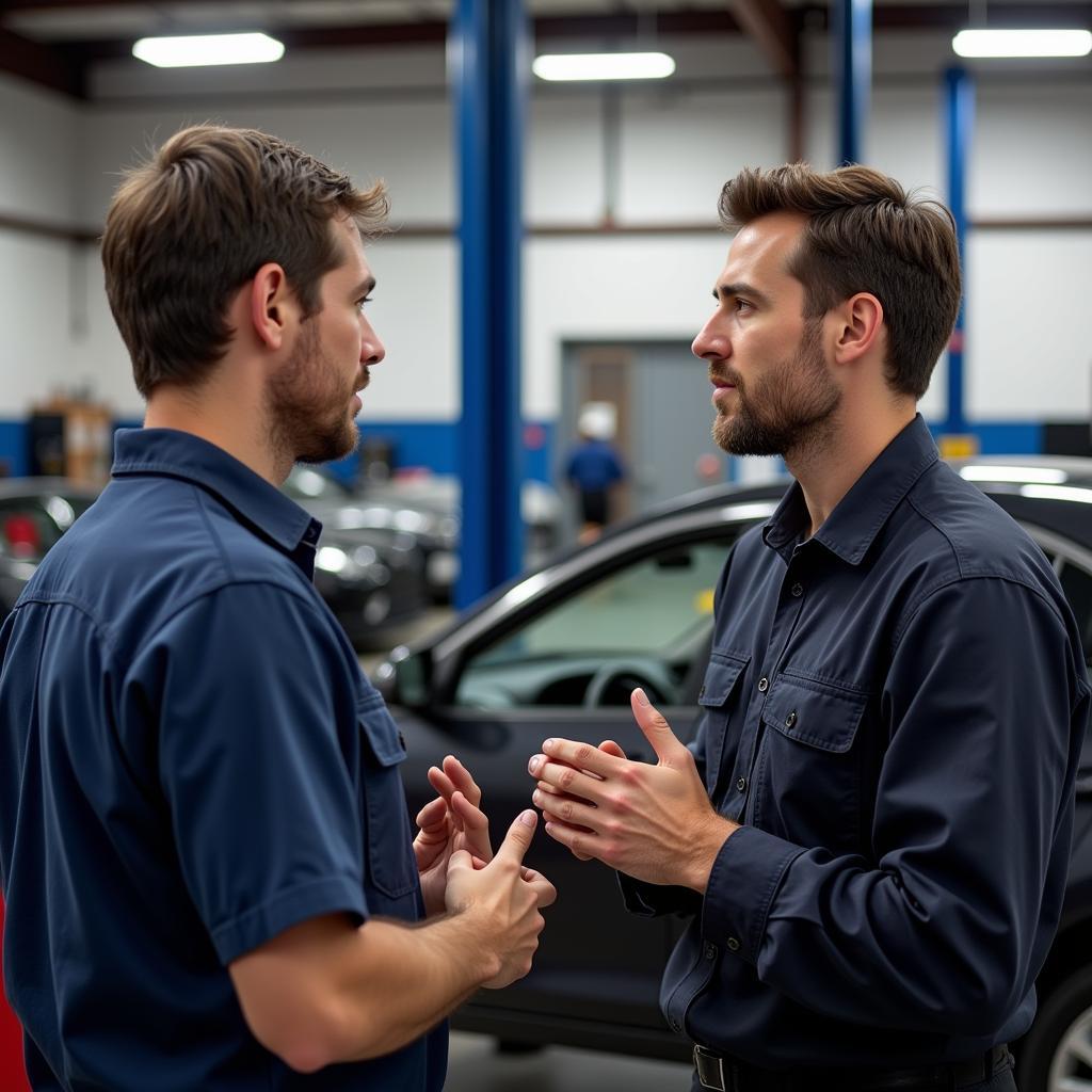 Customer Discussing Auto Repair with Mechanic