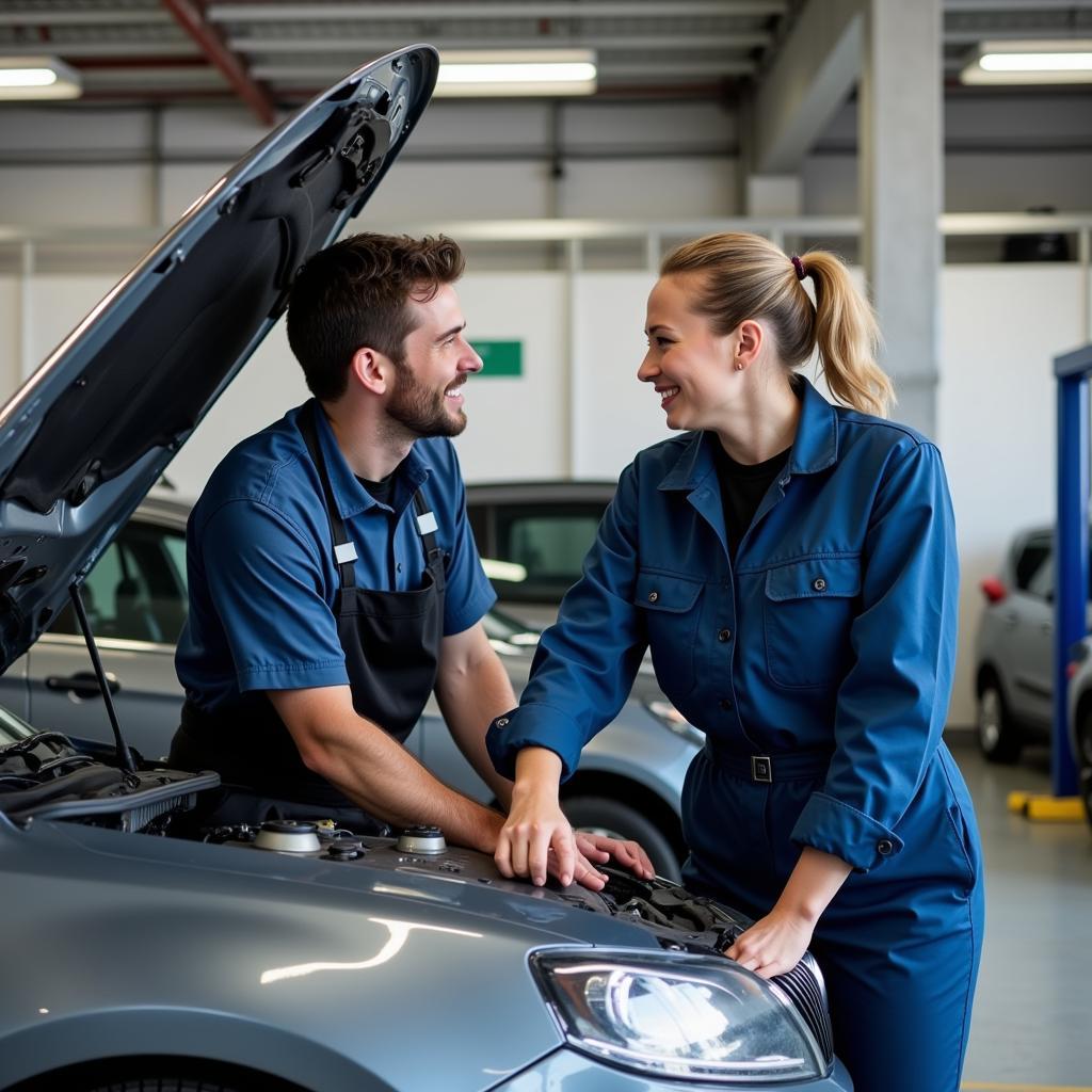 Mechanic speaking Russian with a customer