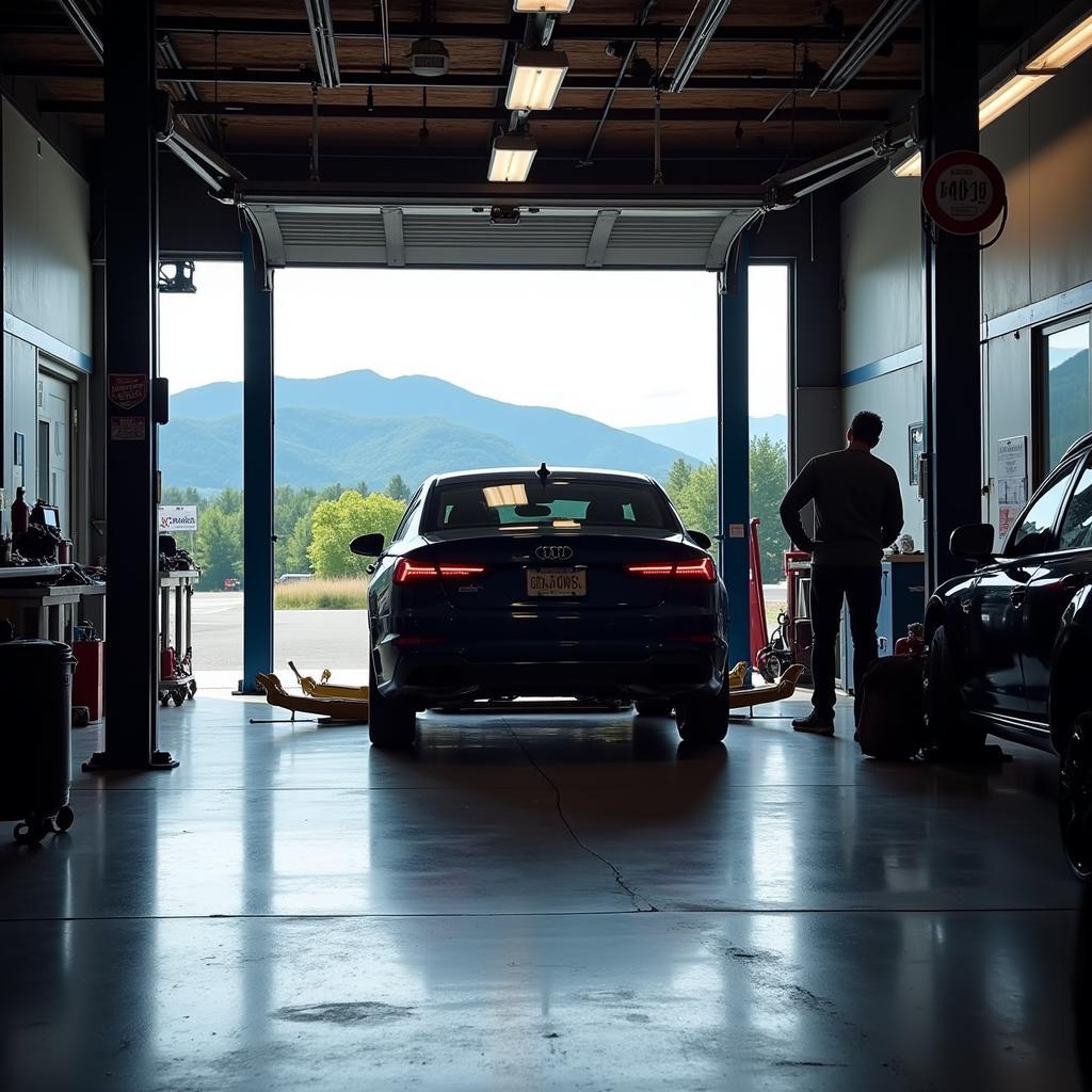 Car undergoing routine maintenance in Stowe, VT