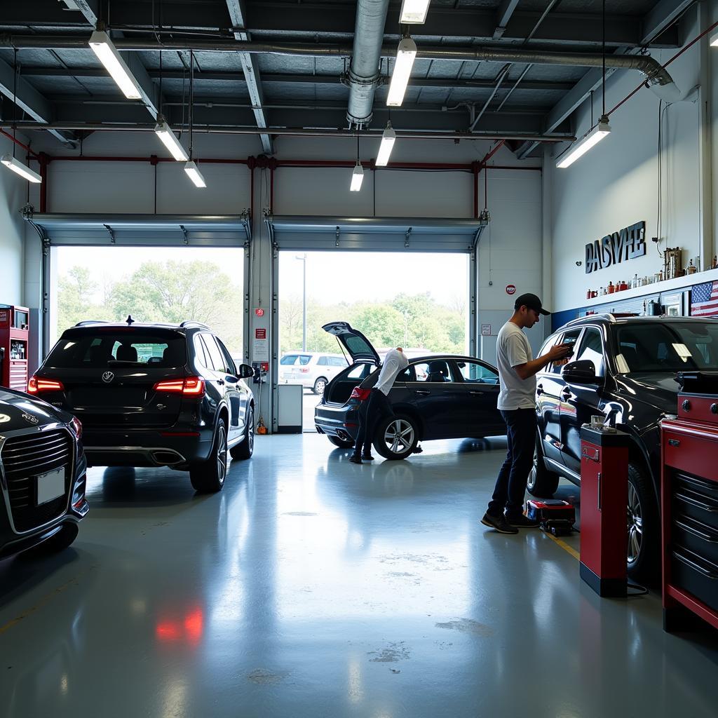 Interior of a professional auto repair shop in Stowe, VT