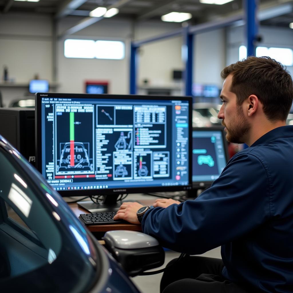 Car undergoing diagnostic testing in a Sunshine Coast auto shop