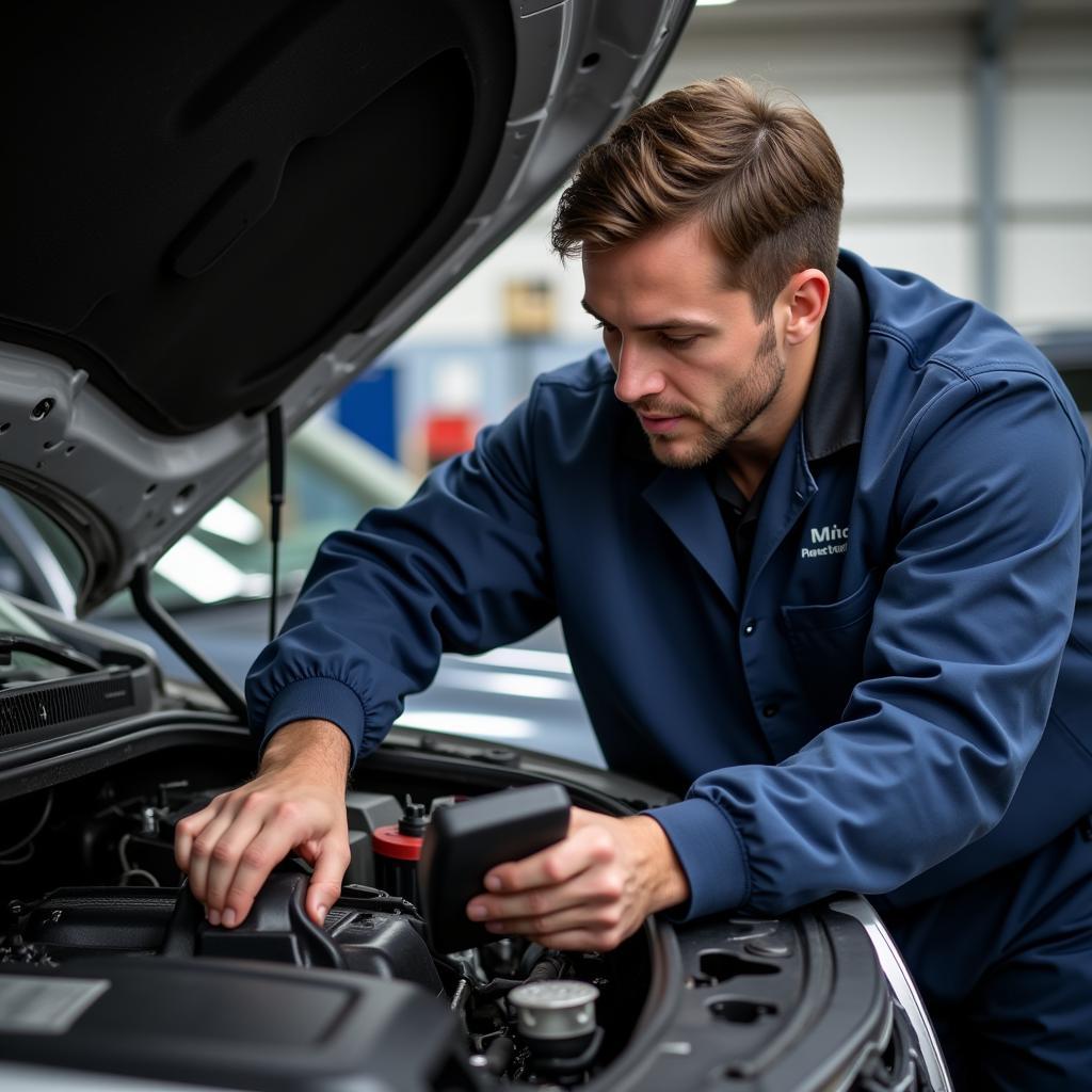 Auto Service Technician Checking Car Engine in Ithaca