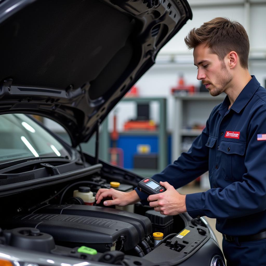 Auto Service Technician Diagnosing a Car