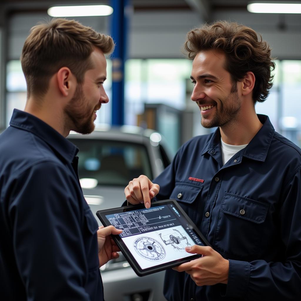 Auto Service Technician Explaining Repair to Customer