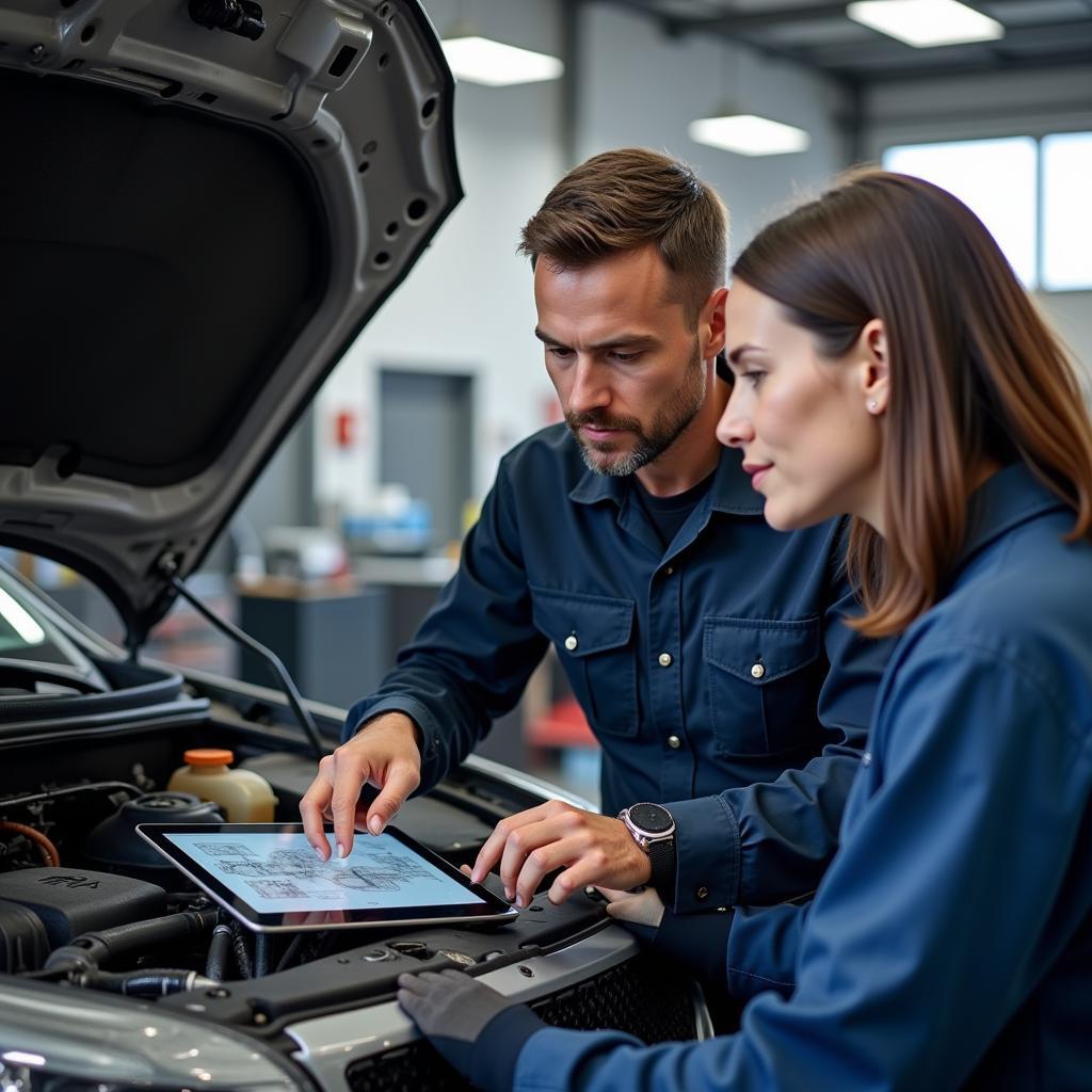 Auto Service Technician Explaining Repairs