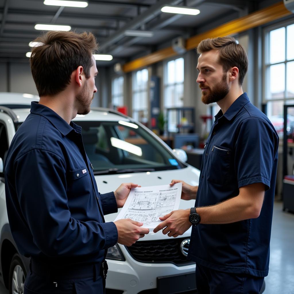 Auto Service Technician Explaining Repairs