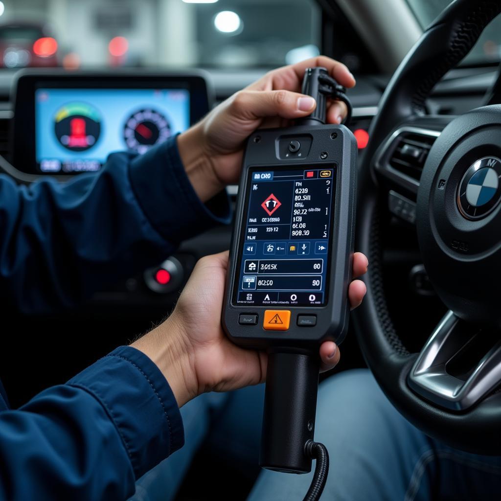 Auto Service Technician Using Diagnostic Equipment