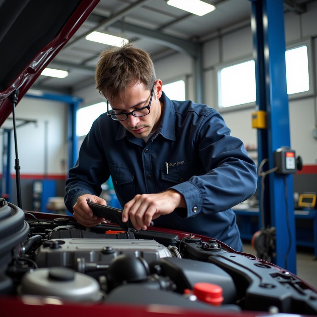 ASE Certified Technician Working on a Car